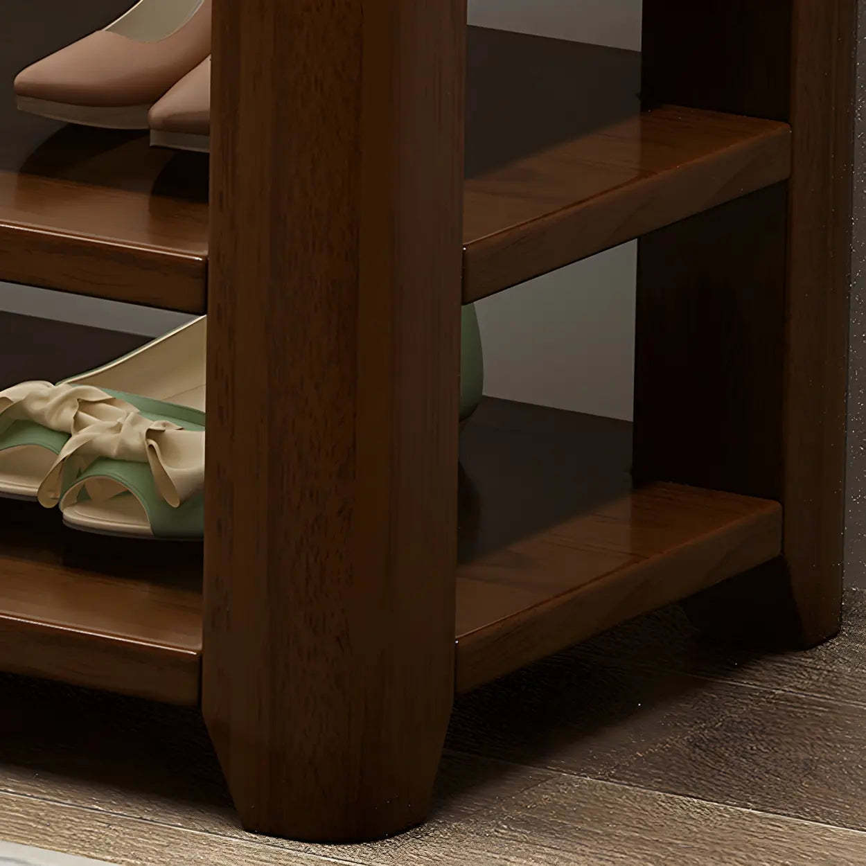 Lighom modern rubberwood natural shoe benches — 39.4"L x 13.8"W x 21.3"H / Nut & Brown