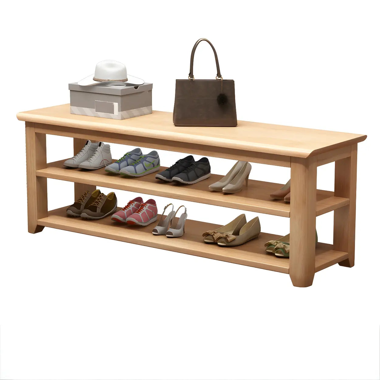 Lighom modern rubberwood natural shoe benches — 23.5"L x 13.8"W x 21"H / Nut & Brown