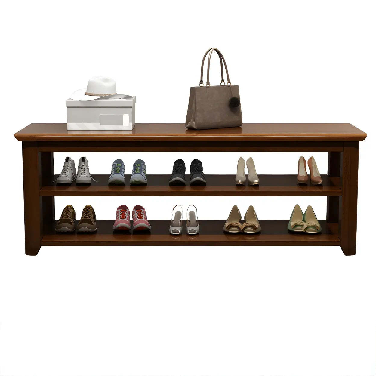 Modern rubberwood natural shoe benches, Lighom — 31"L x 13.8"W x 17"H