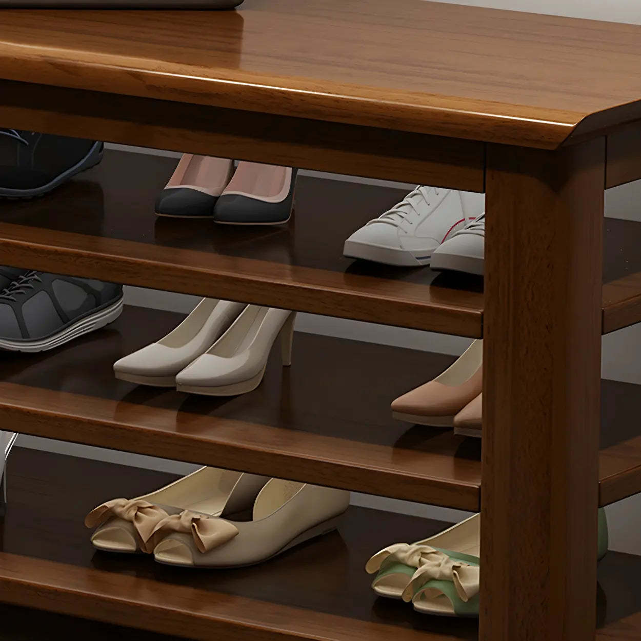 Natural modern rubberwood shoe benches — 39"L x 13.8"W x 17"H