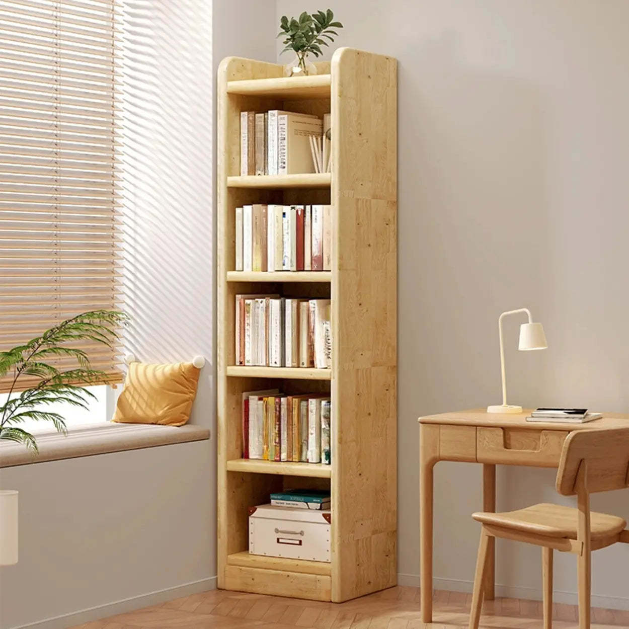 Natural Rustic Wood Narrow Bookcase