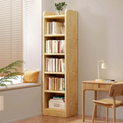 Natural Rustic Wood Narrow Bookcase