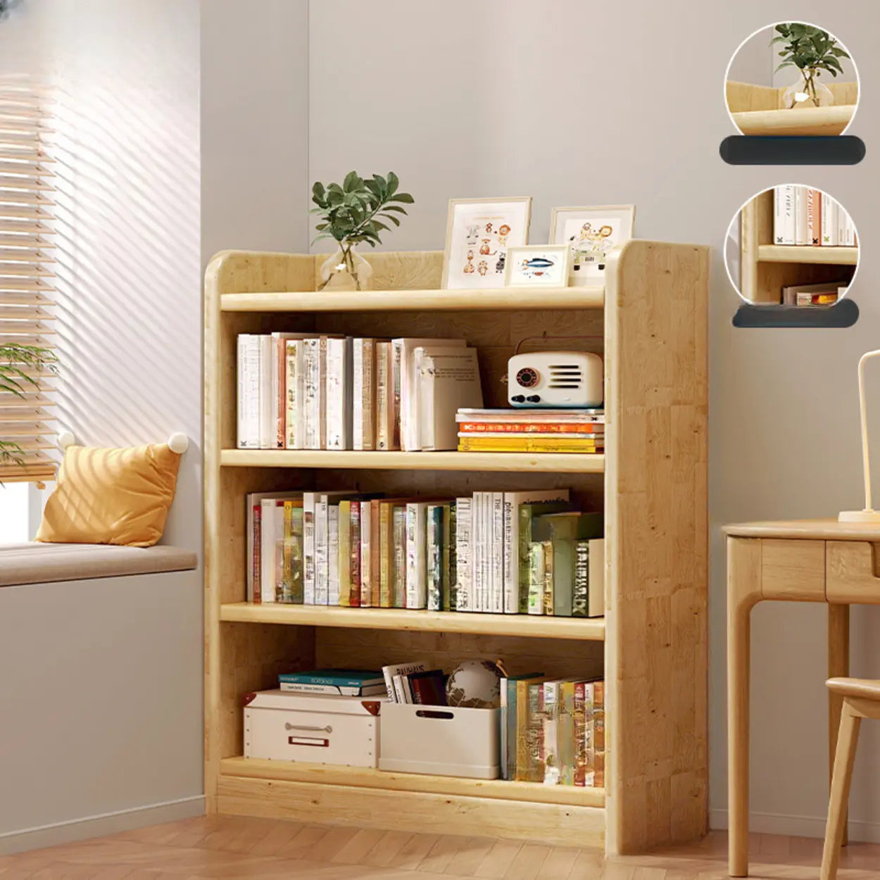 Natural Rustic Wood Narrow Bookcase