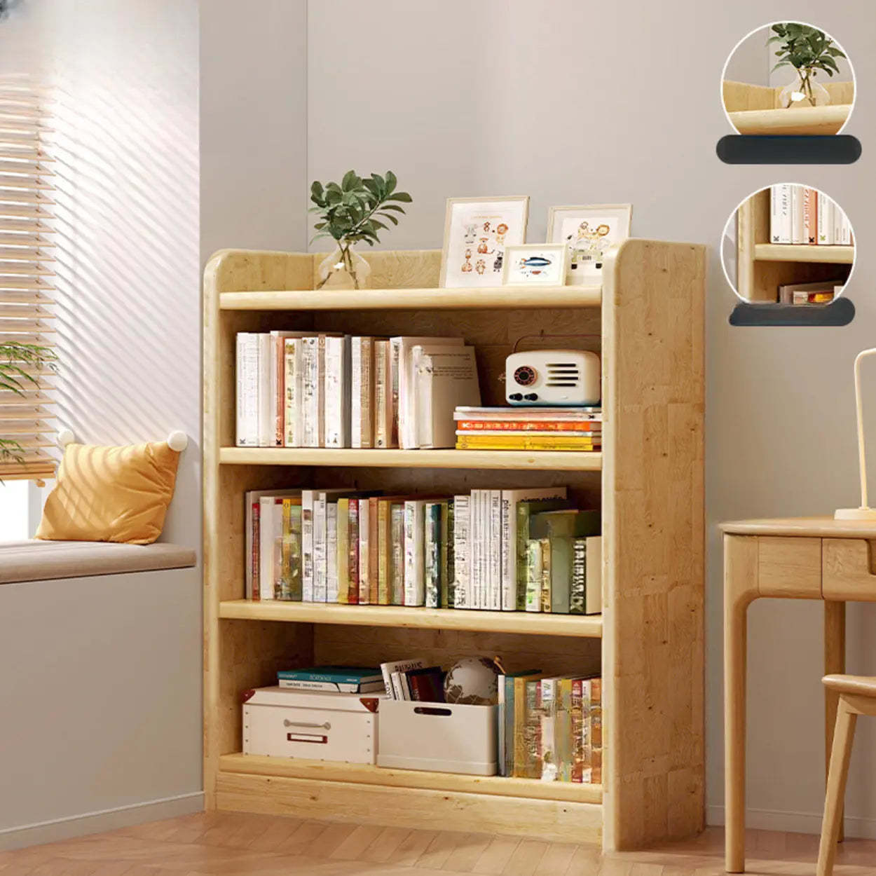 Natural Rustic Wood Narrow Bookcase