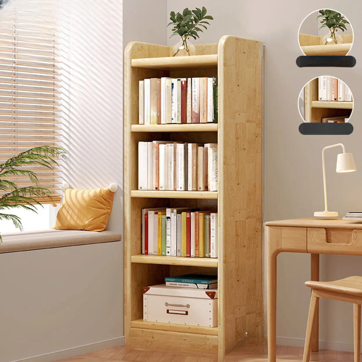 Natural Rustic Wood Narrow Bookcase