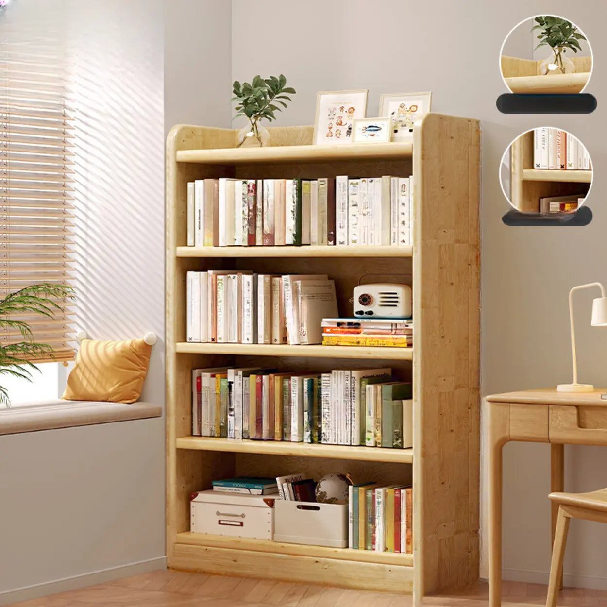 Natural Rustic Wood Narrow Bookcase