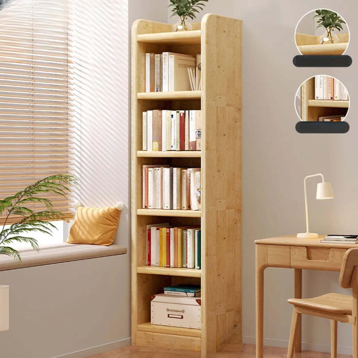 Natural Rustic Wood Narrow Bookcase