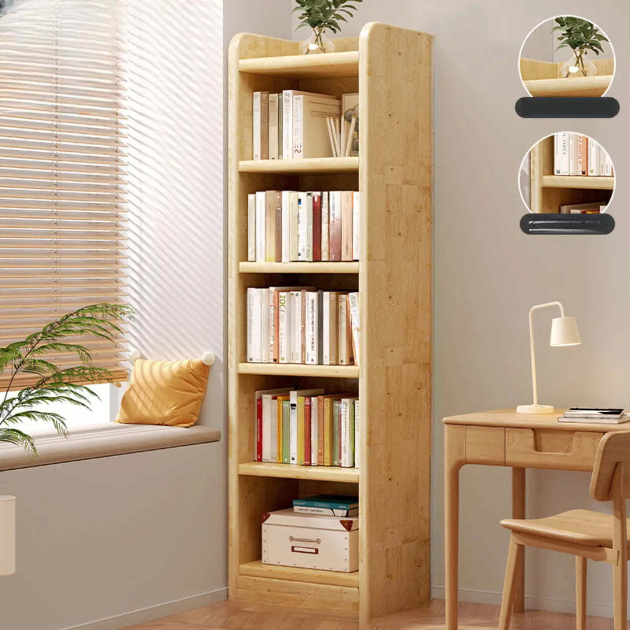 Lighom modern narrow wood bookcases — 16" L x 9" W x 65" H