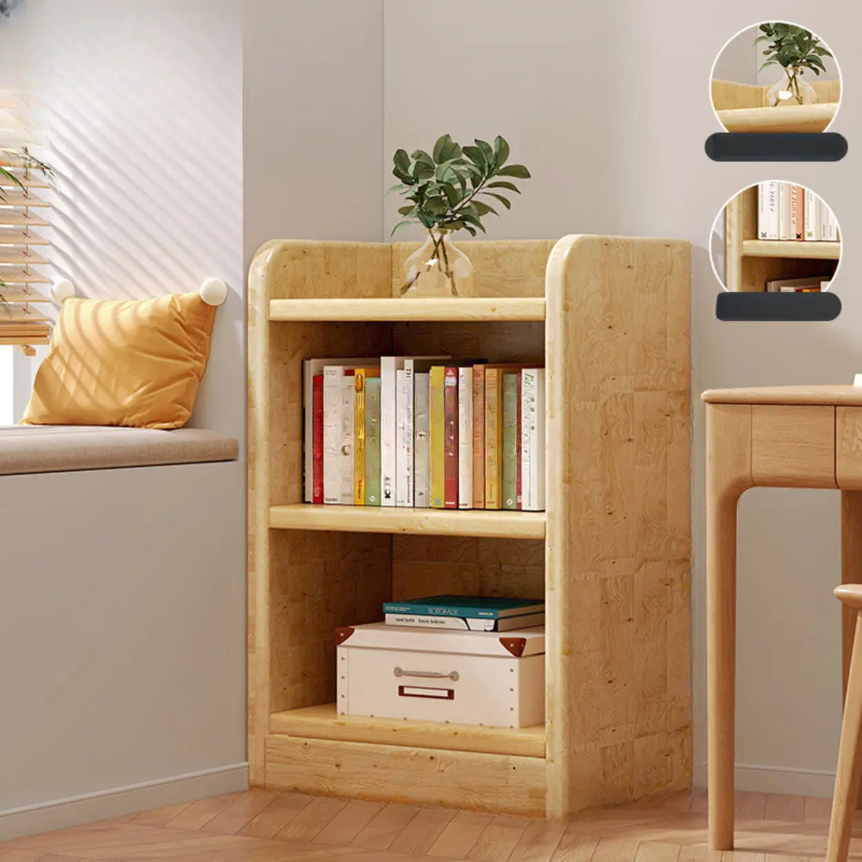 Natural Rustic Wood Narrow Bookcase