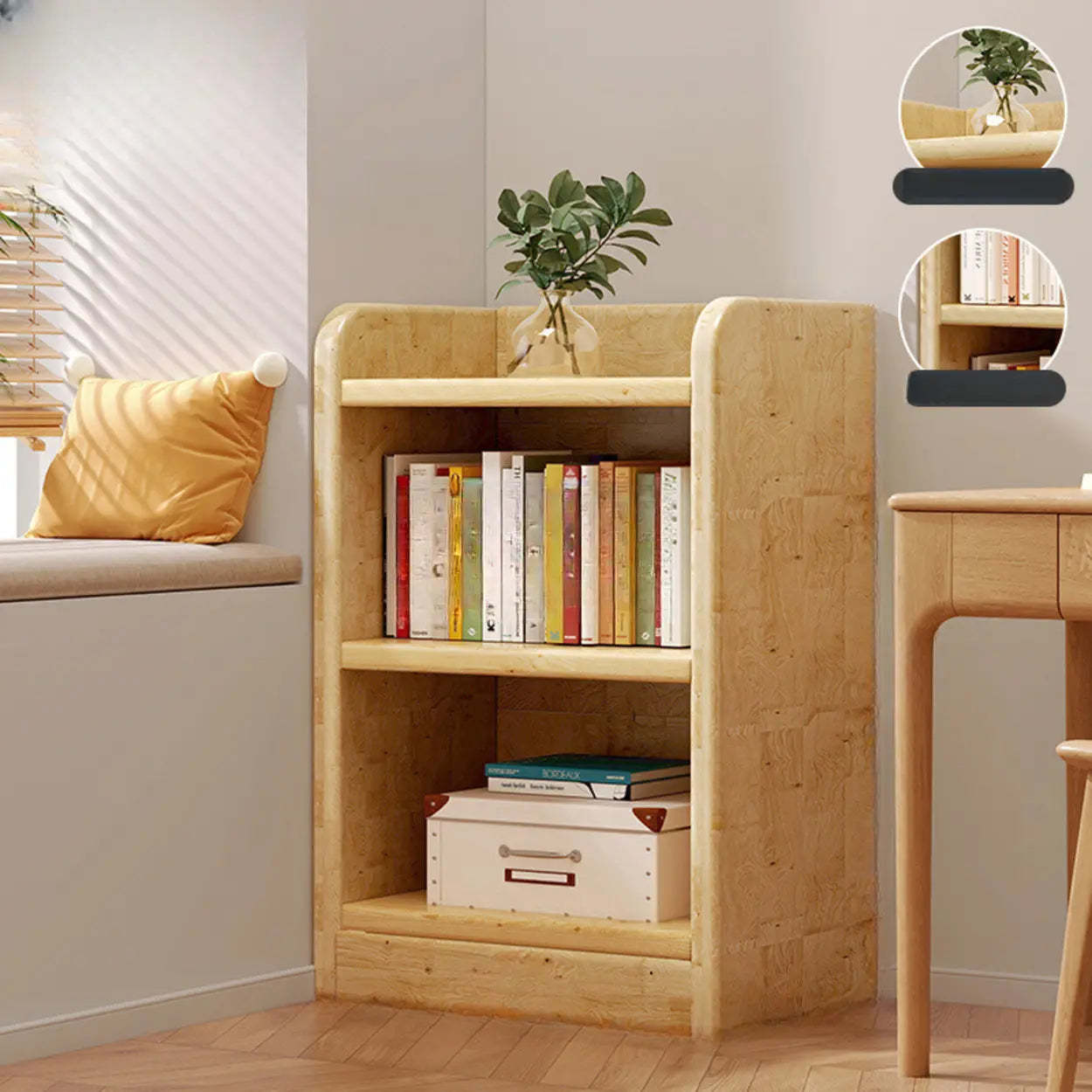 Modern narrow bookcases in wood — 23.6" L x 9.4" W x 29.9" H