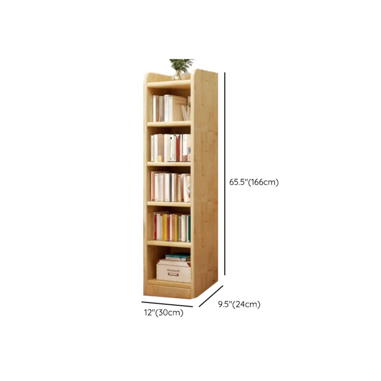 Natural Rustic Wood Narrow Bookcase