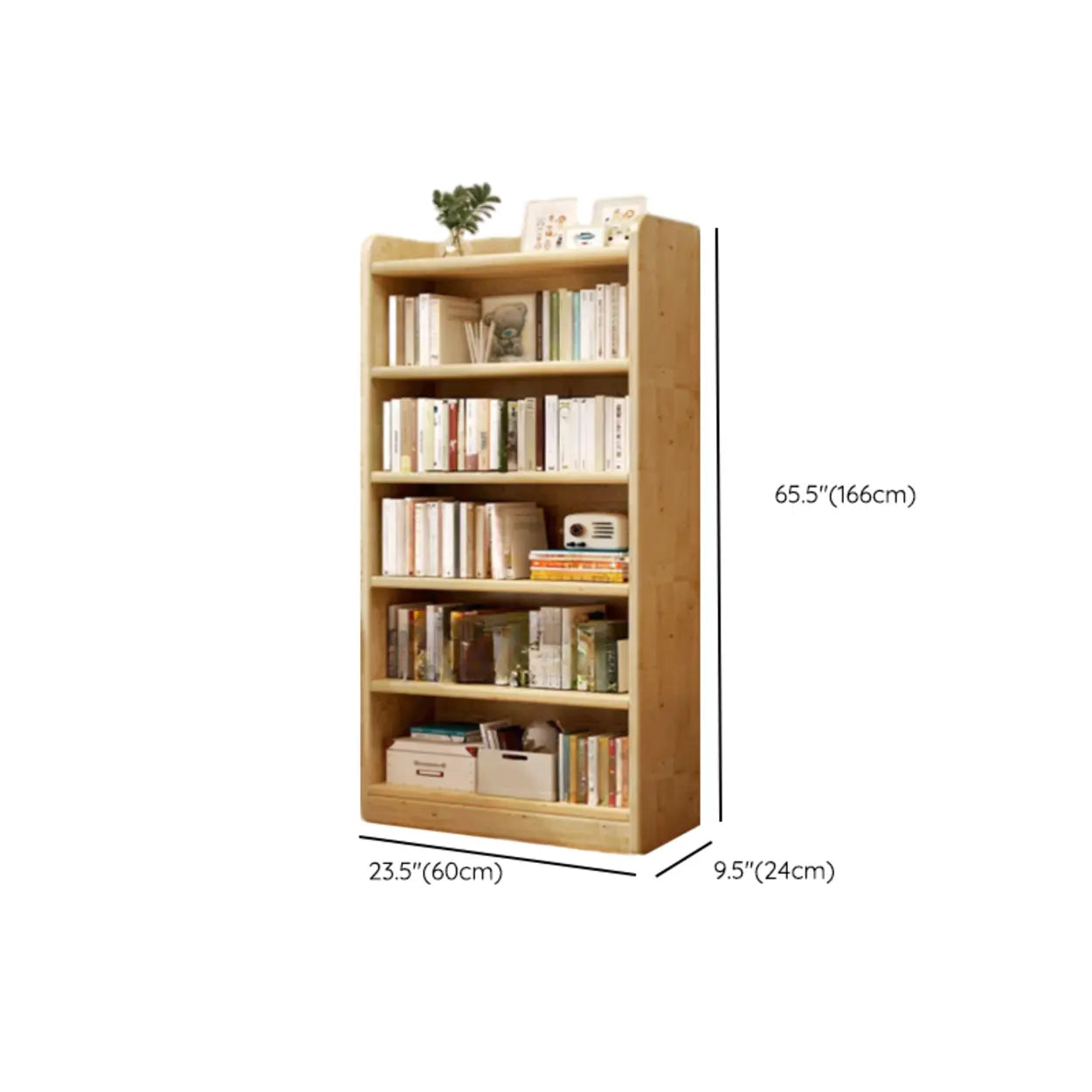 Natural Rustic Wood Narrow Bookcase