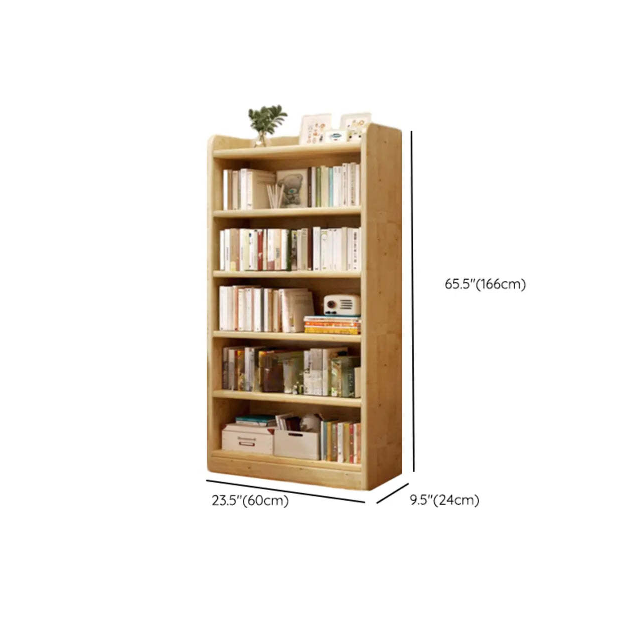 Natural Rustic Wood Narrow Bookcase