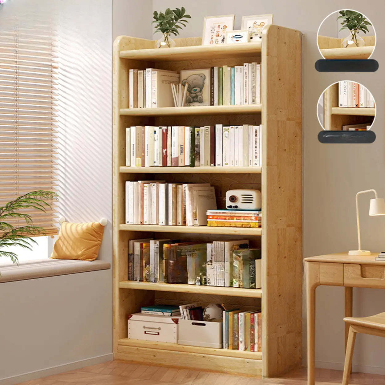 Natural Rustic Wood Narrow Bookcase