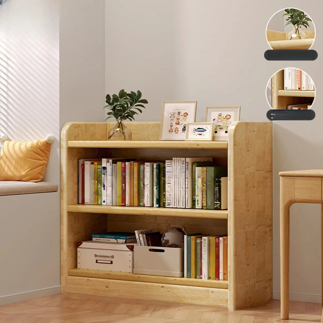 Natural Rustic Wood Narrow Bookcase