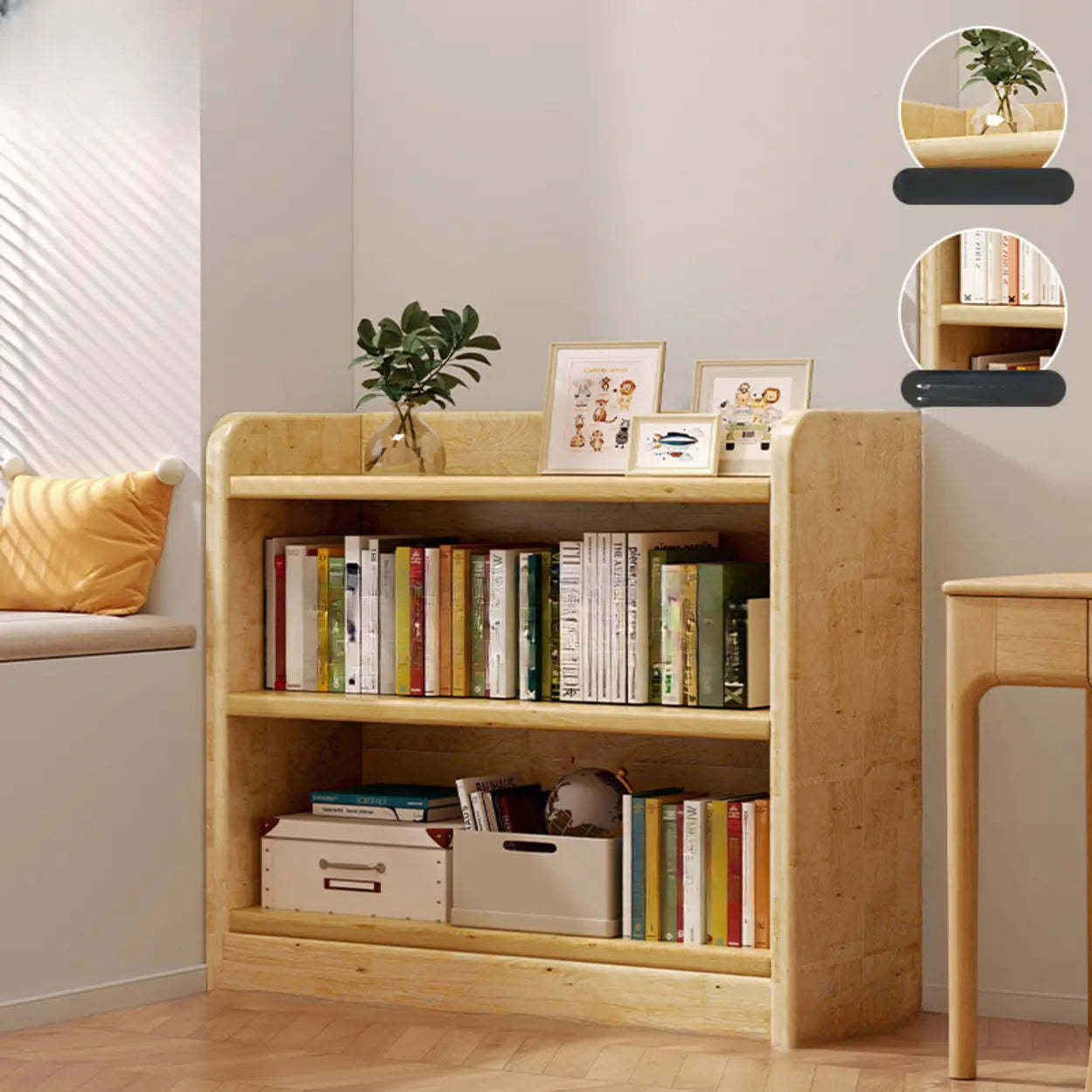 Natural Rustic Wood Narrow Bookcase