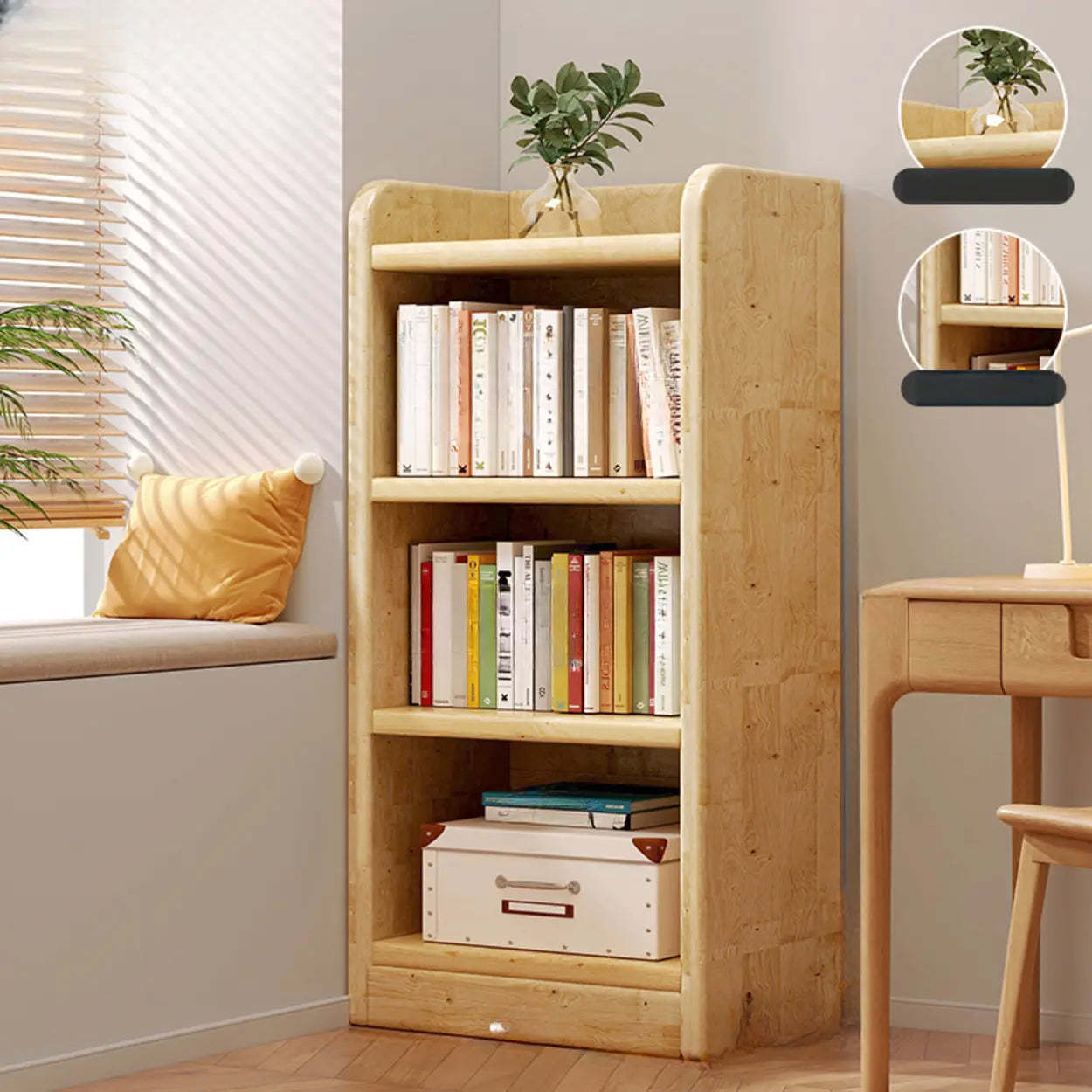 Natural Rustic Wood Narrow Bookcase