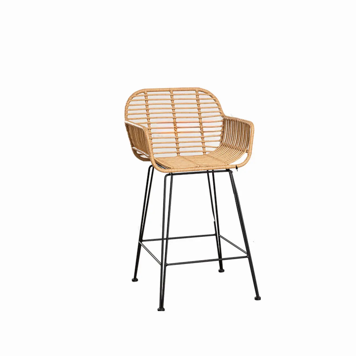 Natural Square Bar Stool with Metal Four Legs — White