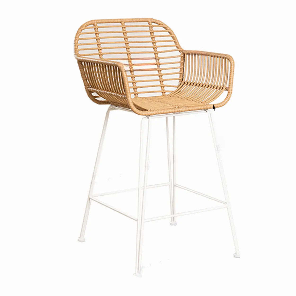 Natural Square Bar Stool with Metal Four Legs