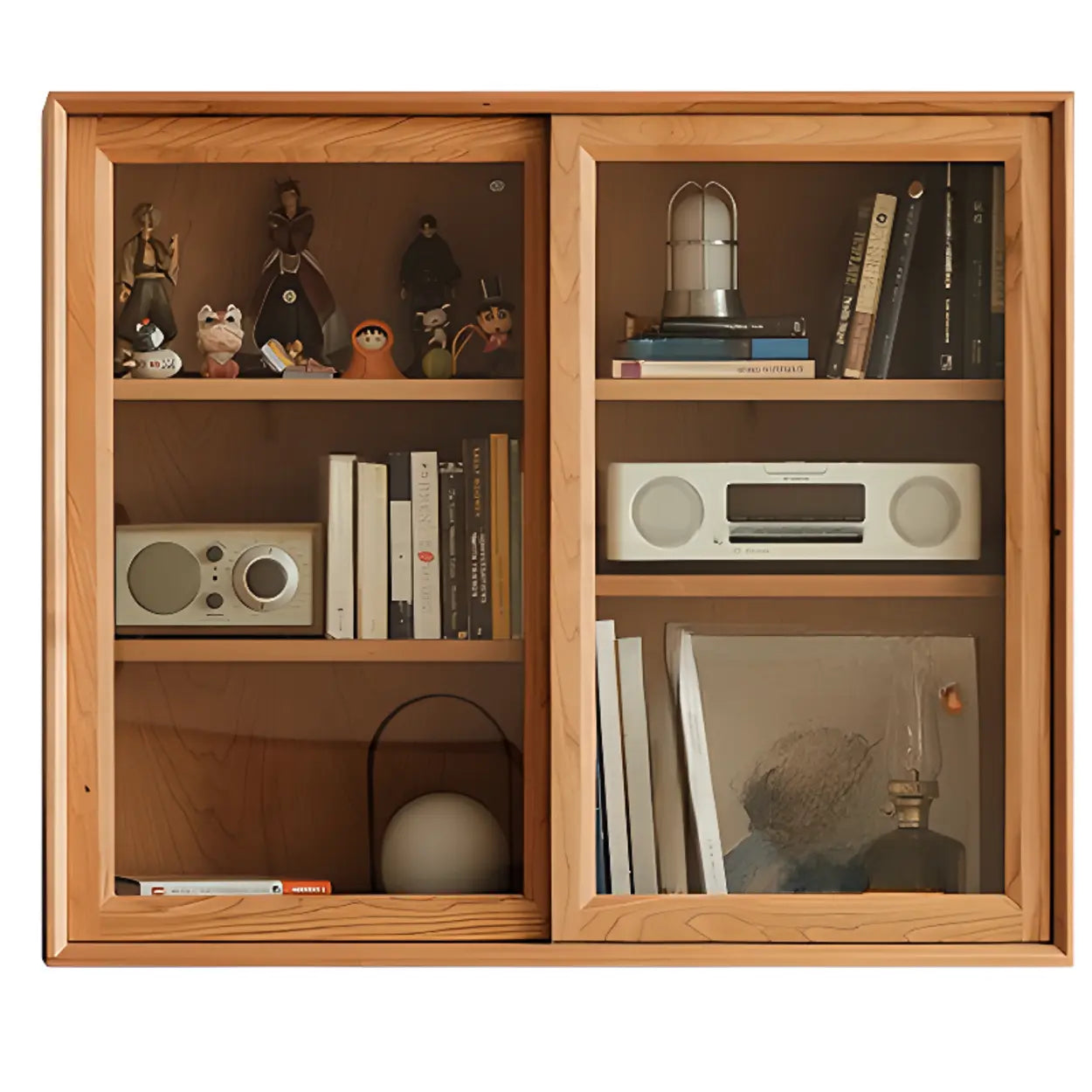 Natural Oak Square Display Cabinet — Glass