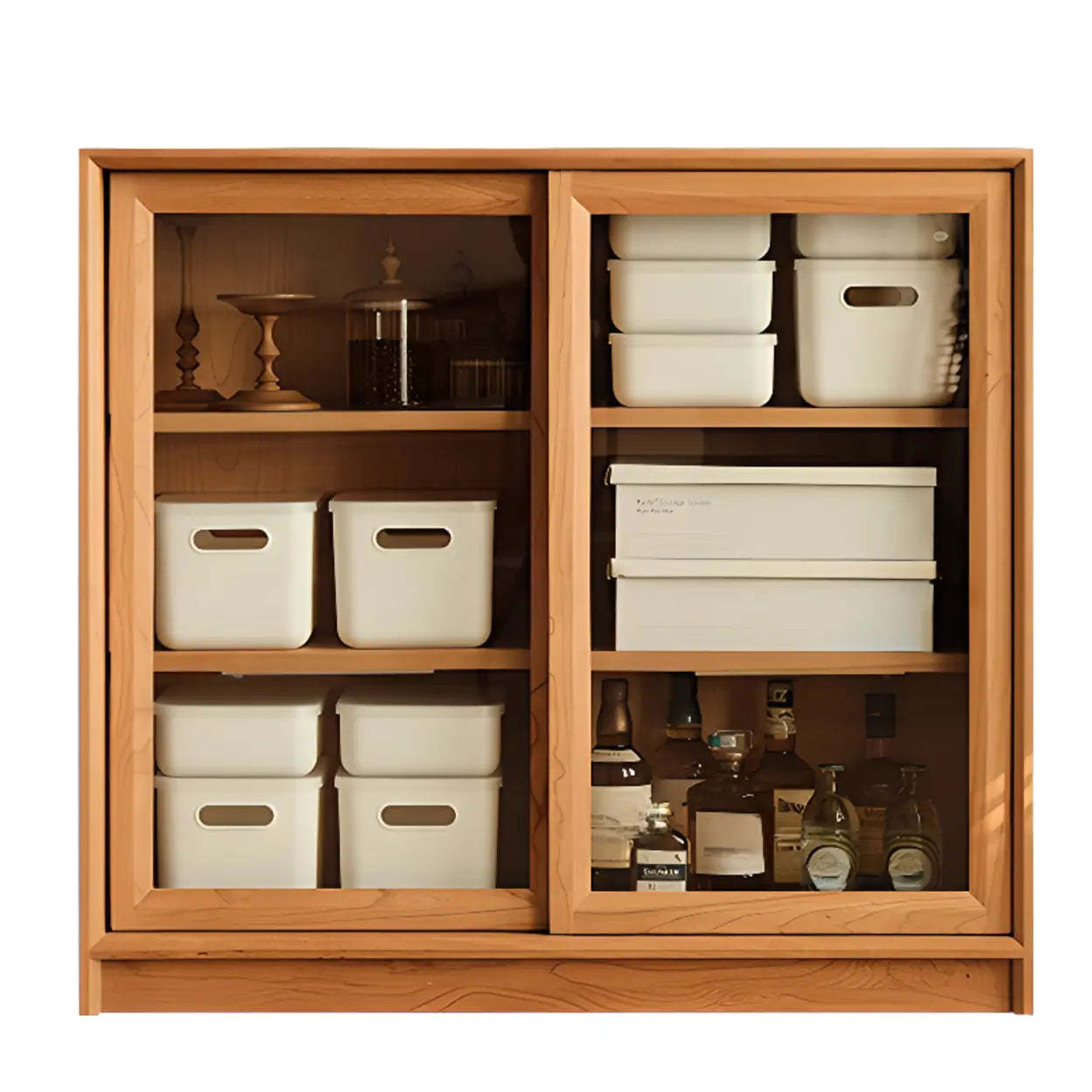Natural Oak Square Display Cabinet — Rattan-Weaved