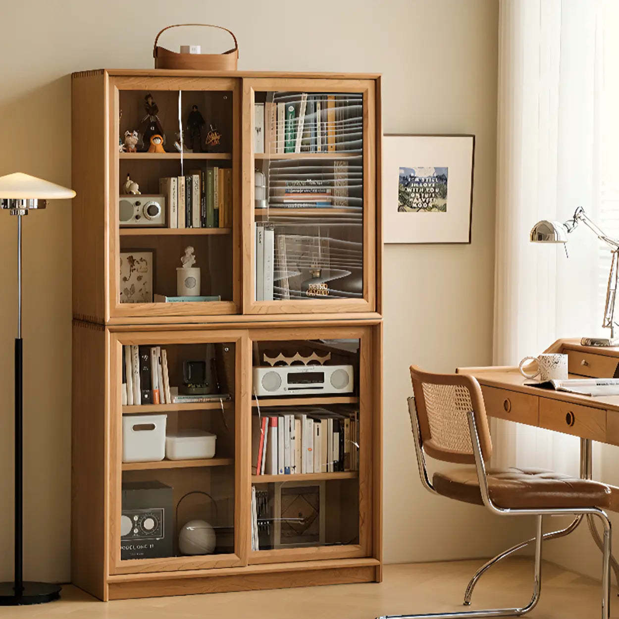 Natural Oak Square Display Cabinet — Glass