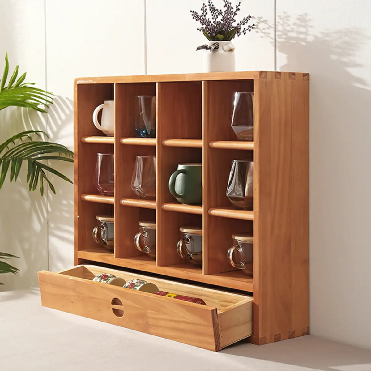 Natural Square Wood Open China Cabinet