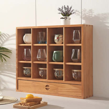 Natural Square Wood Open China Cabinet