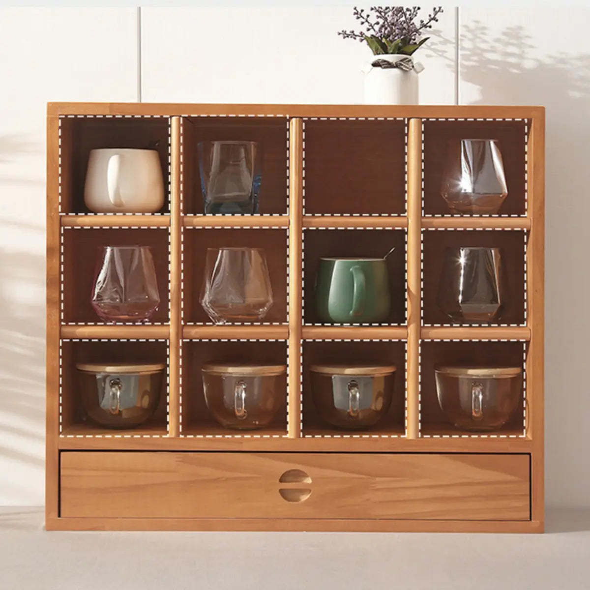 Natural Square Wood Open China Cabinet