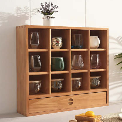 Natural Square Wood Open China Cabinet