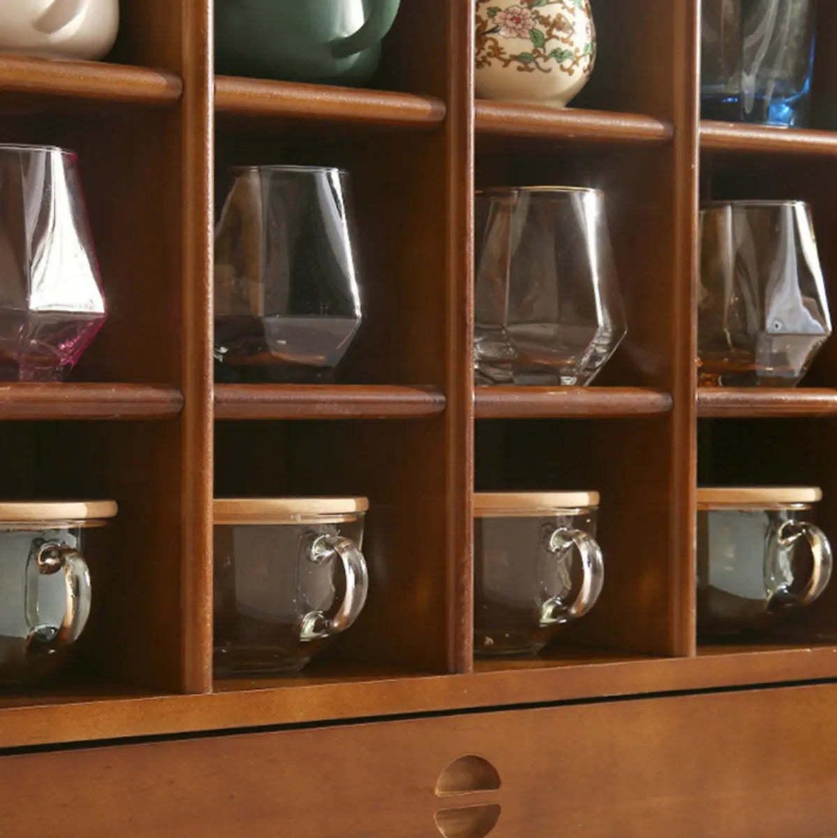 Natural Square Wood Open China Cabinet