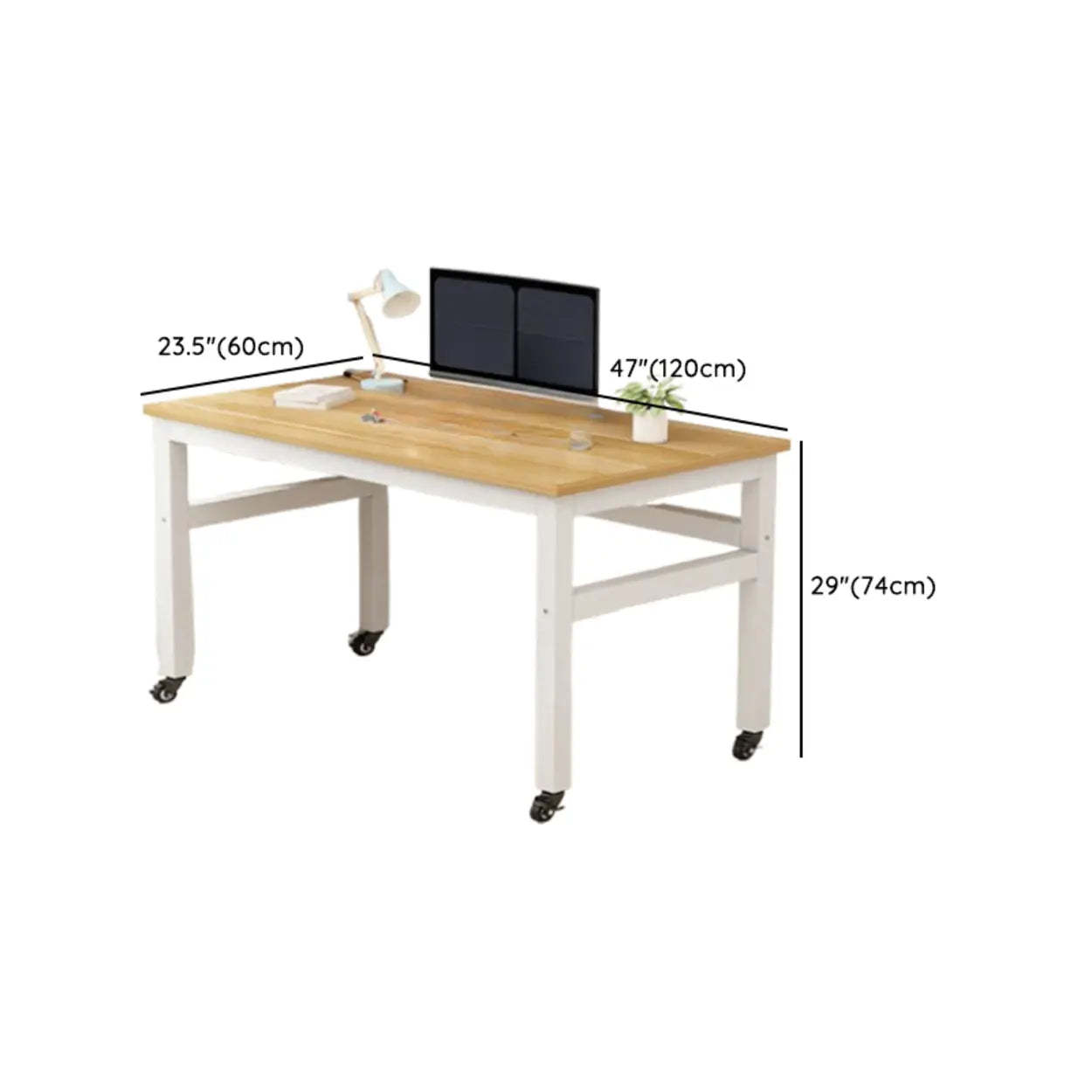 Natural Wood Computer Desk with Casters — Table Only