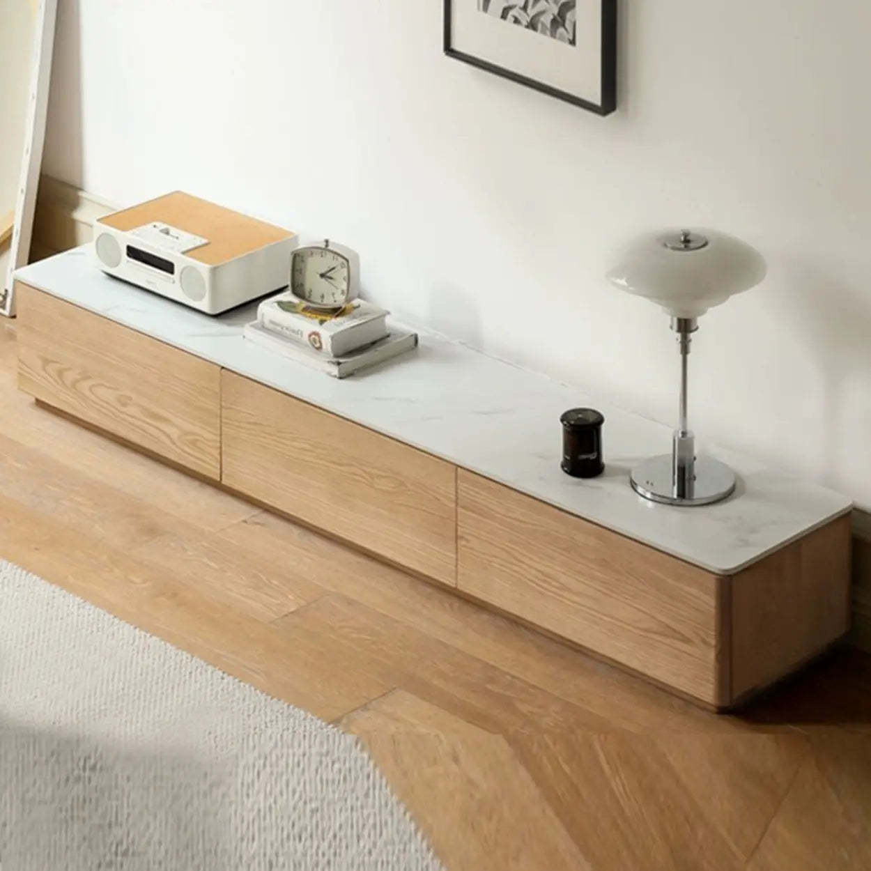 Natural Stone Drawer Long Rectangle TV Stand