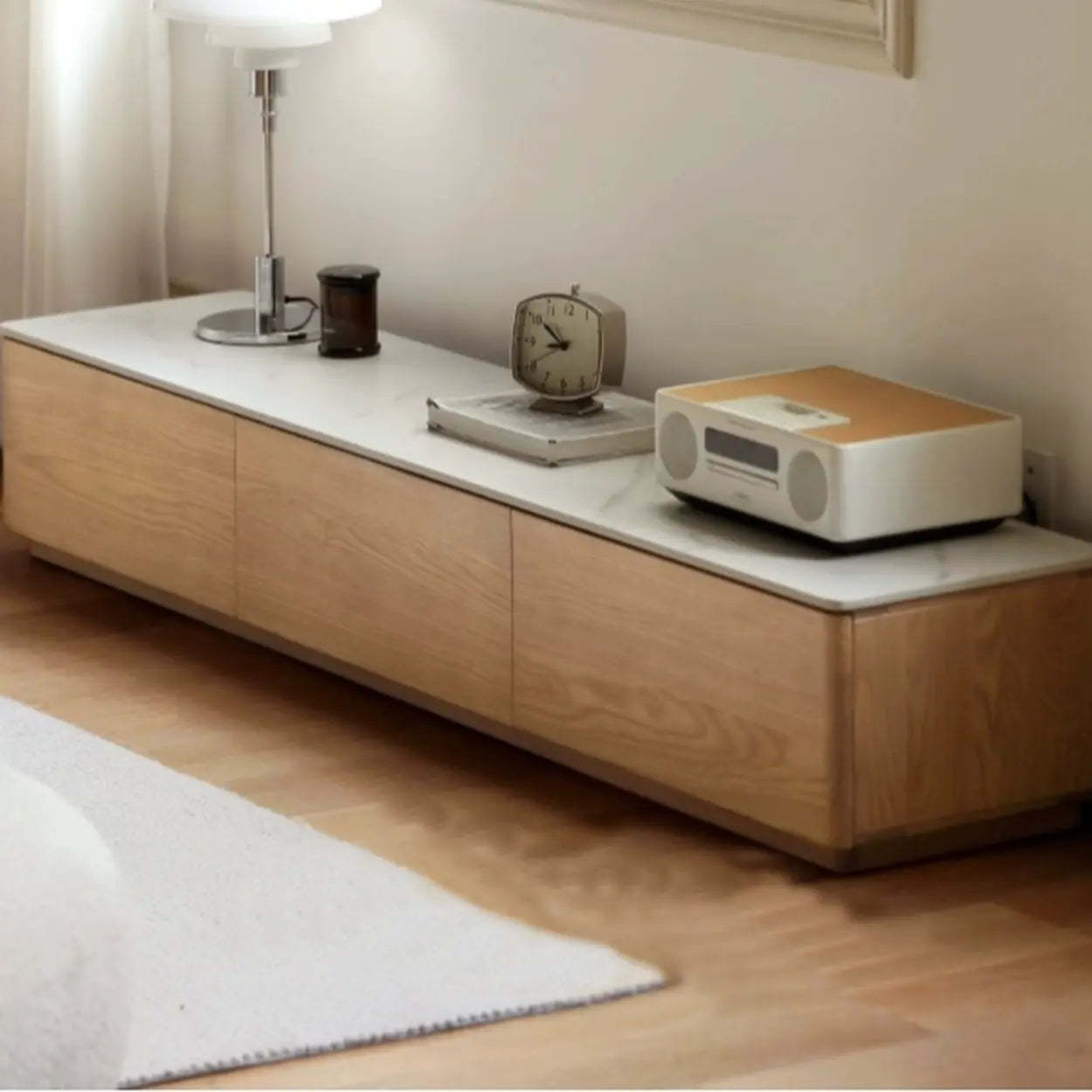 Natural Stone Drawer Long Rectangle TV Stand