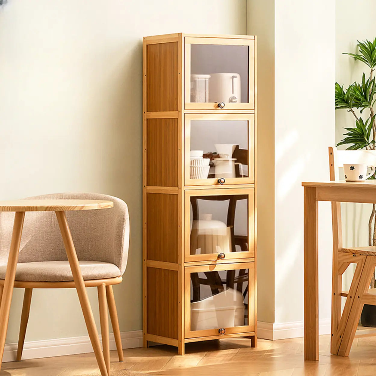 Natural Tall Glass Door Bamboo Display Cabinet