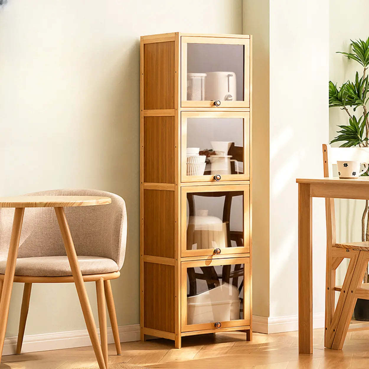 Natural Tall Glass Door Bamboo Display Cabinet