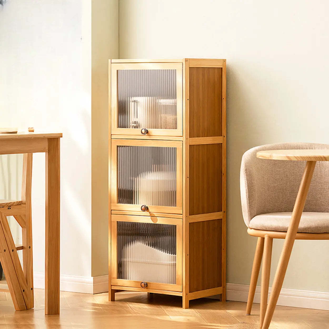 Natural Tall Glass Door Bamboo Display Cabinet