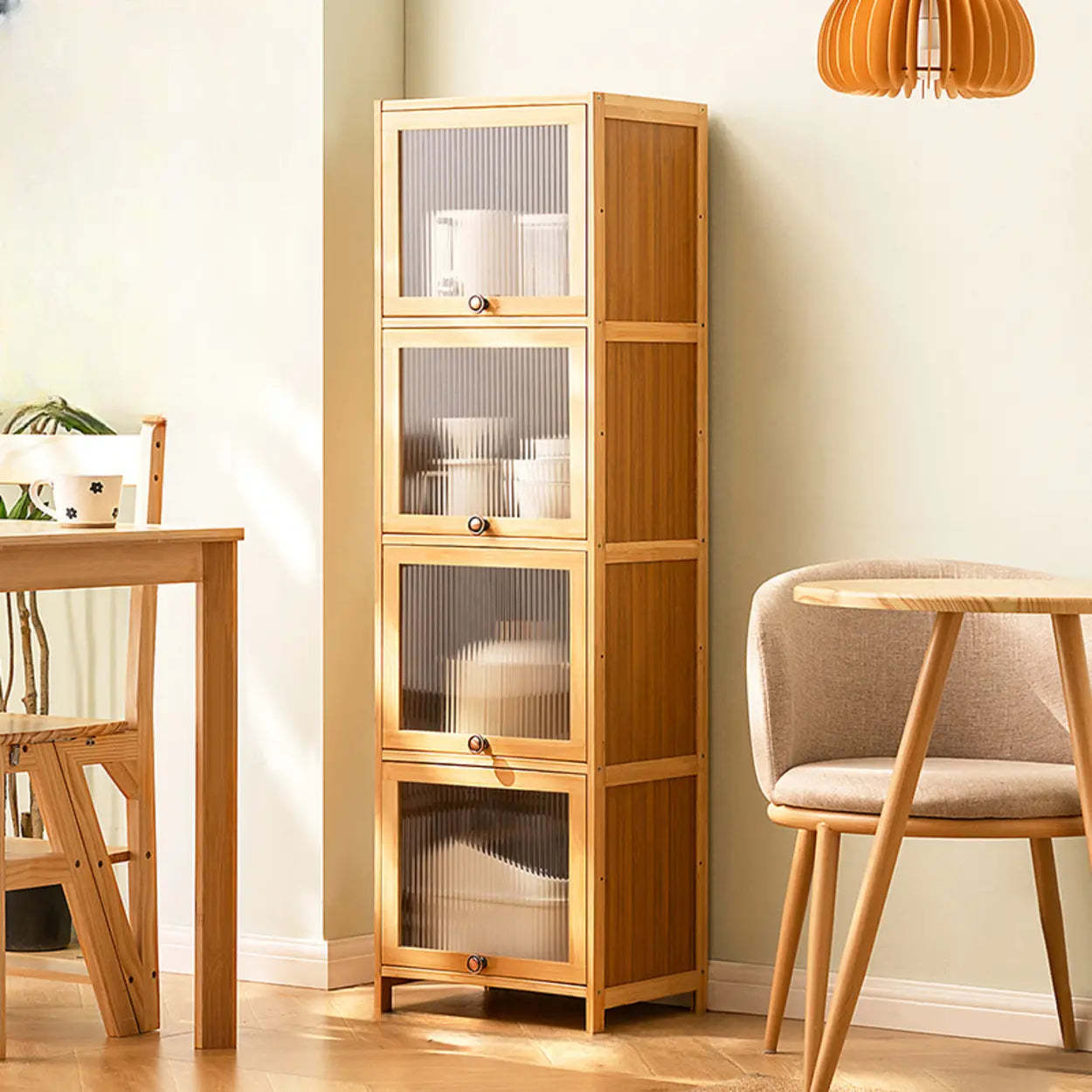 Natural Tall Glass Door Bamboo Display Cabinet