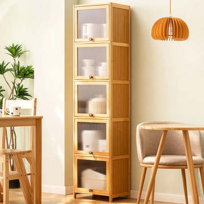 Natural Tall Glass Door Bamboo Display Cabinet — Transparent Glass