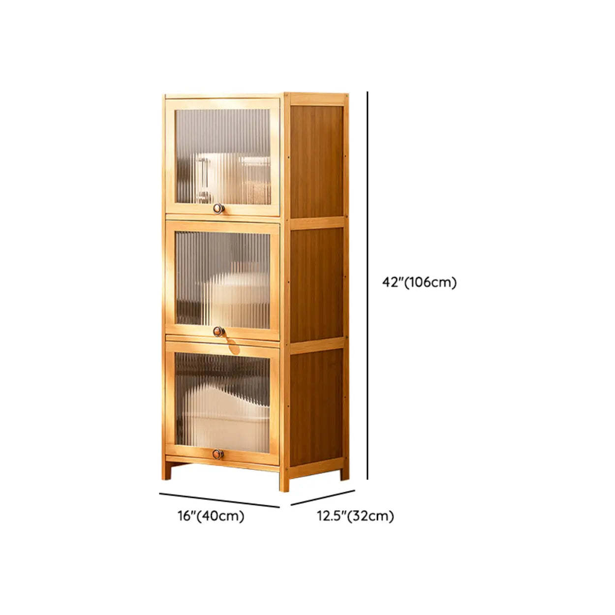 Natural Tall Glass Door Bamboo Display Cabinet