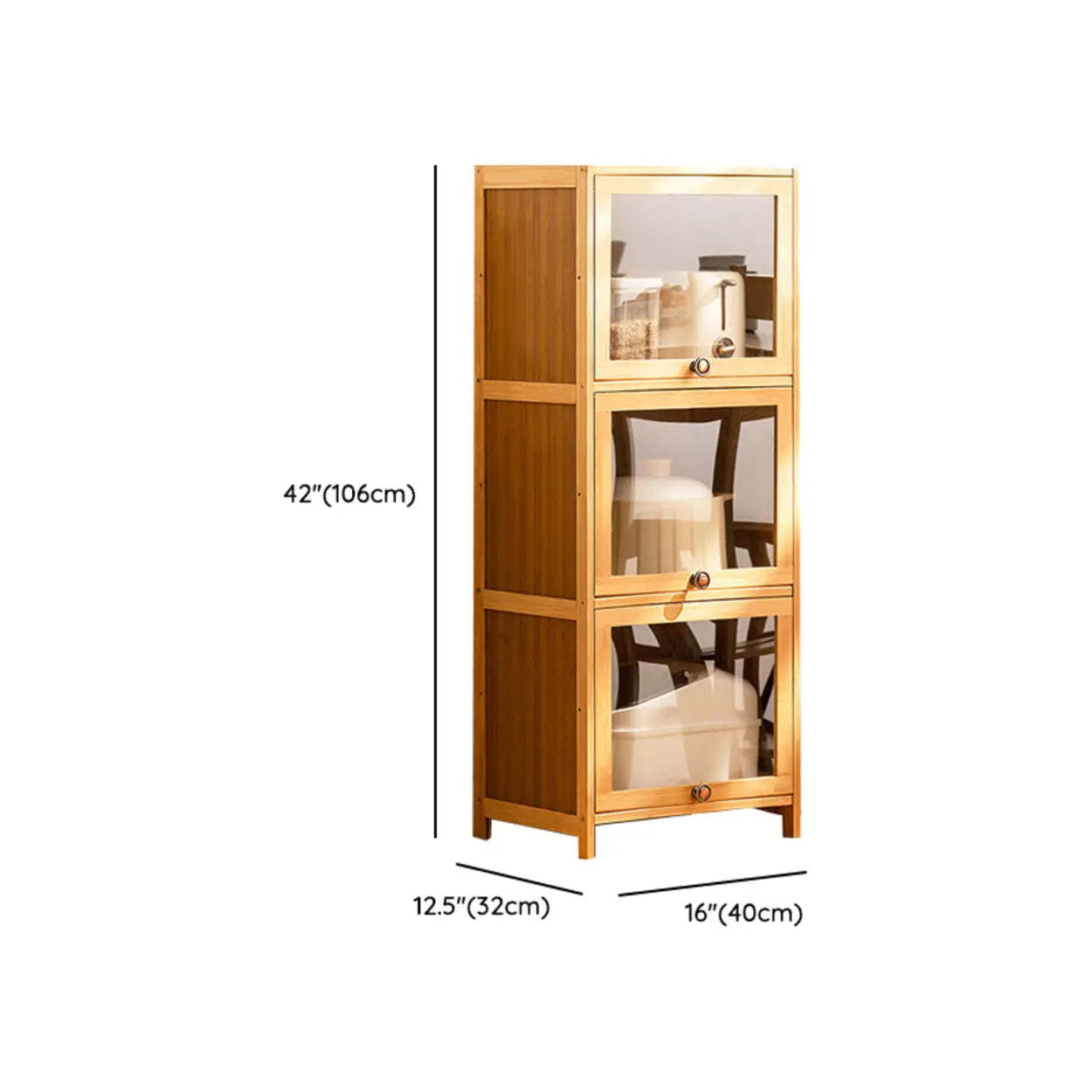 Natural Tall Glass Door Bamboo Display Cabinet