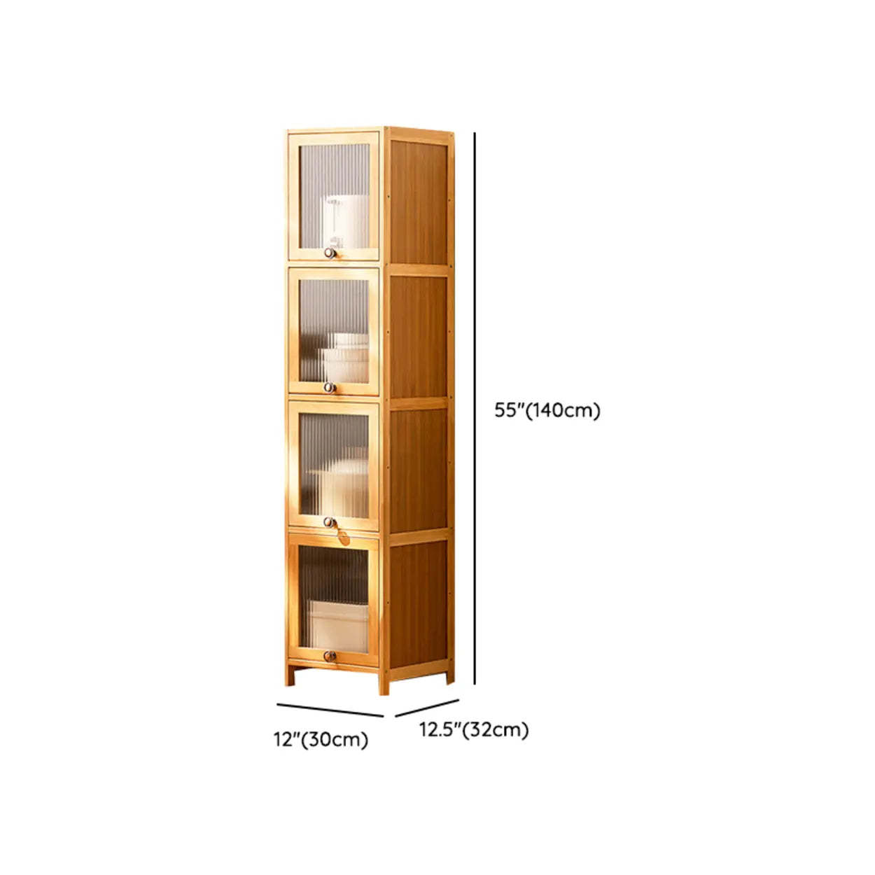 Natural Tall Glass Door Bamboo Display Cabinet