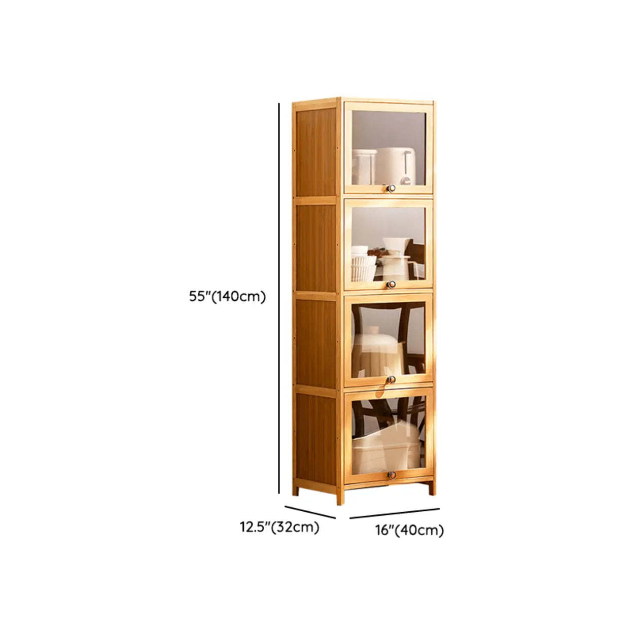Natural Tall Glass Door Bamboo Display Cabinet