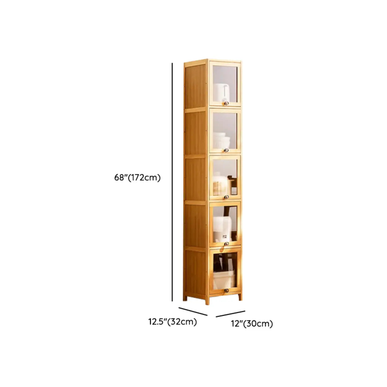 Natural Tall Glass Door Bamboo Display Cabinet