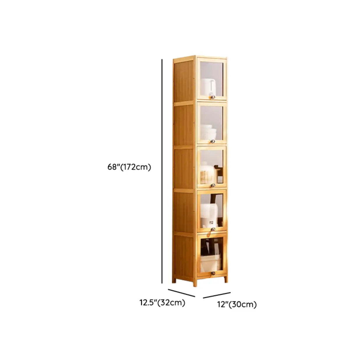 Natural Tall Glass Door Bamboo Display Cabinet