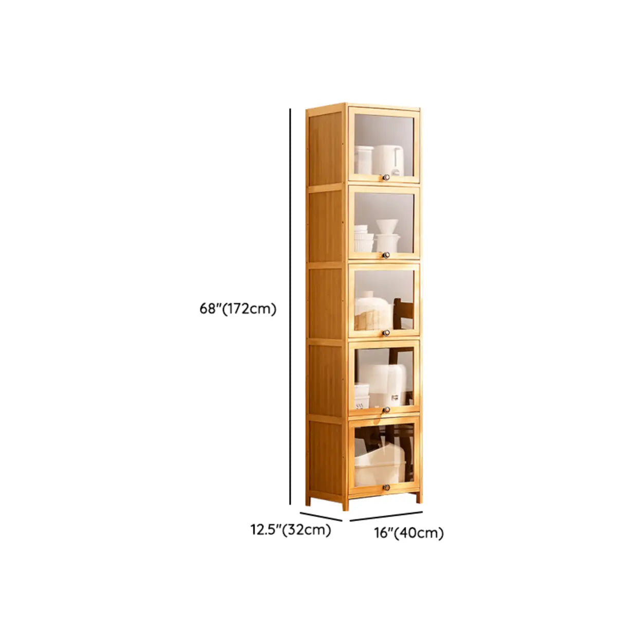 Natural Tall Glass Door Bamboo Display Cabinet