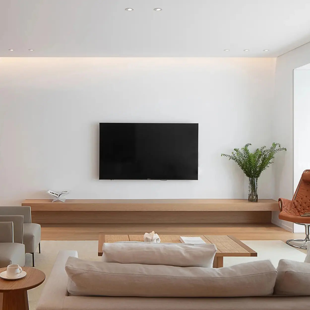 Modern stand open-storage tv stands in wood — 39" L x 10" W x 2" H