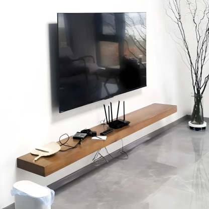 Natural Wall-Mount Wood Open-Storage TV Stand