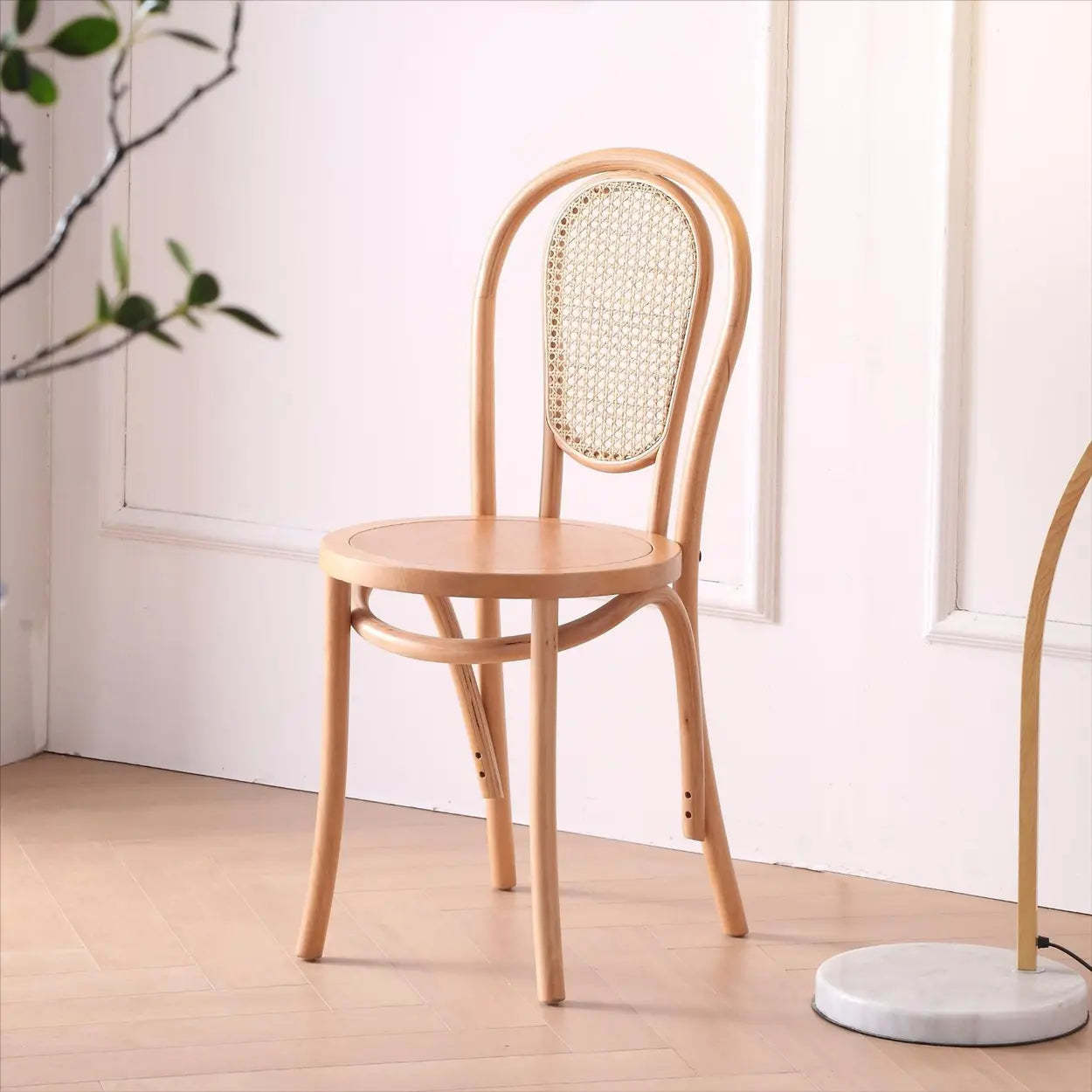 Modern windsor-back woven wood dining chairs & benches — Solid Wood / Natural