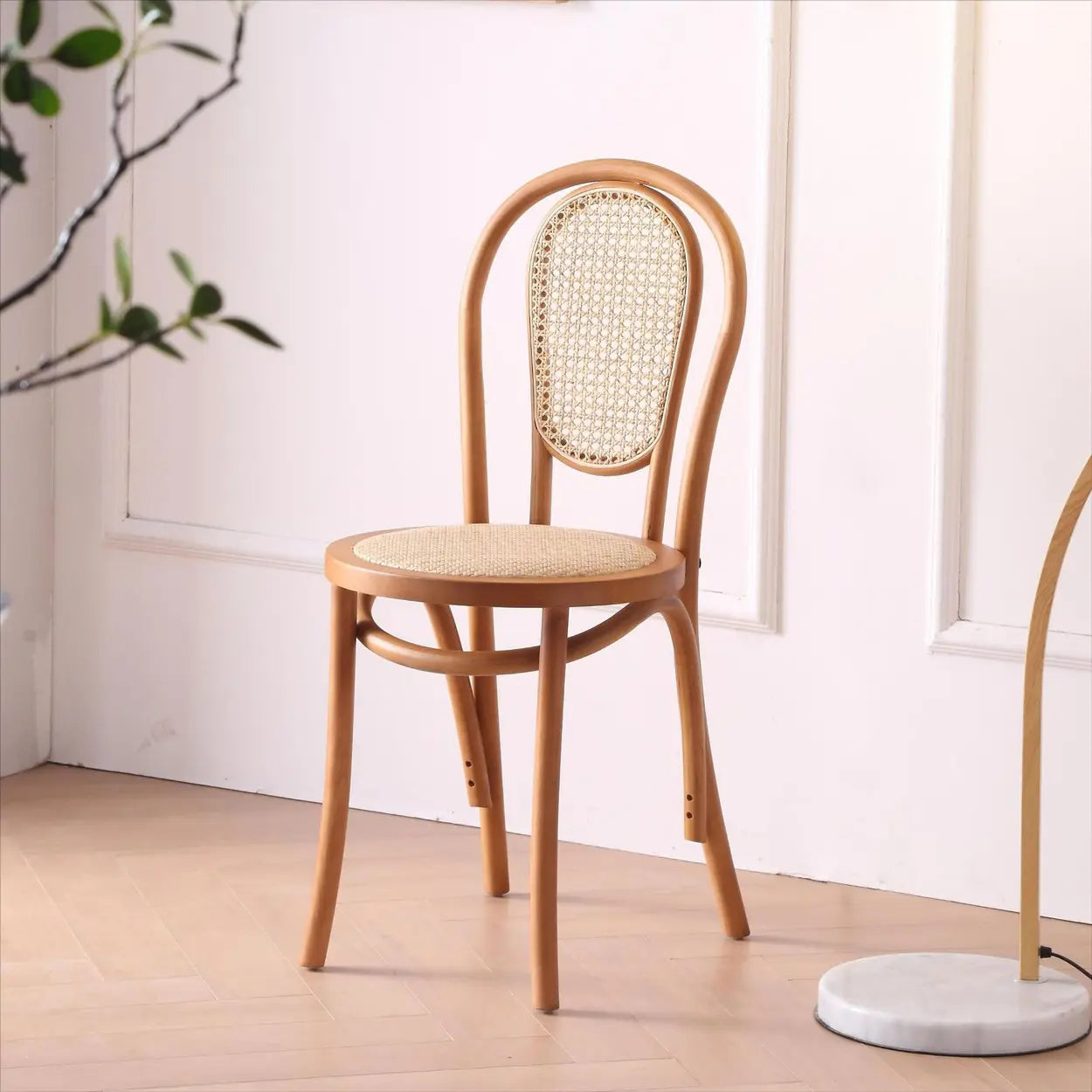 Natural Windsor-Back Wood Woven Dining Chair — Black / Solid Wood